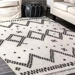 Hot Kirklands Home Black and White Tracy Fringed Area Rug, 8x10