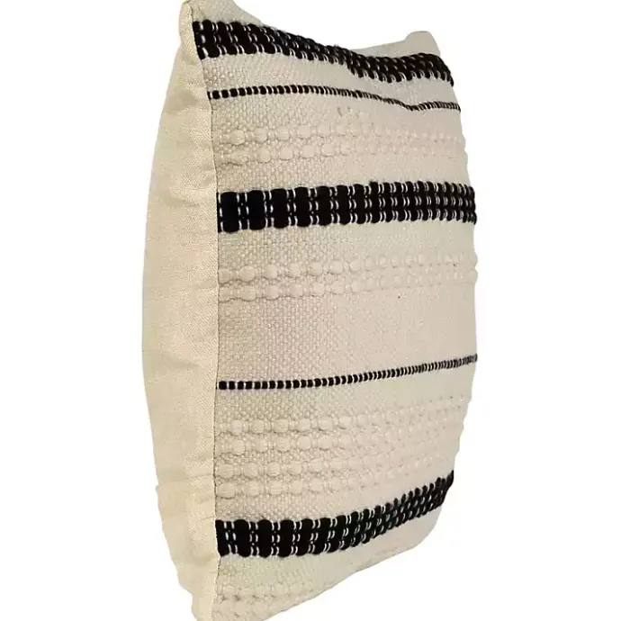 Discount Kirklands Home Black and White Woven Stripe Indoor/Outdoor Pillow