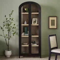 Kirklands Home Arched Glass Doors Chantelle Bookcase Black