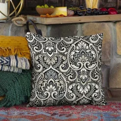 Online Kirklands Home Aurora Damask Outdoor Pillow Black
