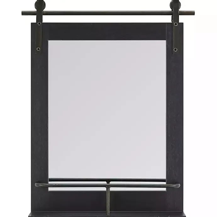Online Kirklands Home Barn Door Wall Mirror with Shelf Black
