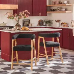 Kirklands Home Boucle Curved Back Ezra Counter Stool Black