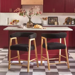 Kirklands Home Boucle Curved Back Ezra Counter Stool Black
