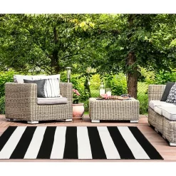 Sale Kirklands Home Black Cabana Stripe Indoor/Outdoor Area Rug, 3x5