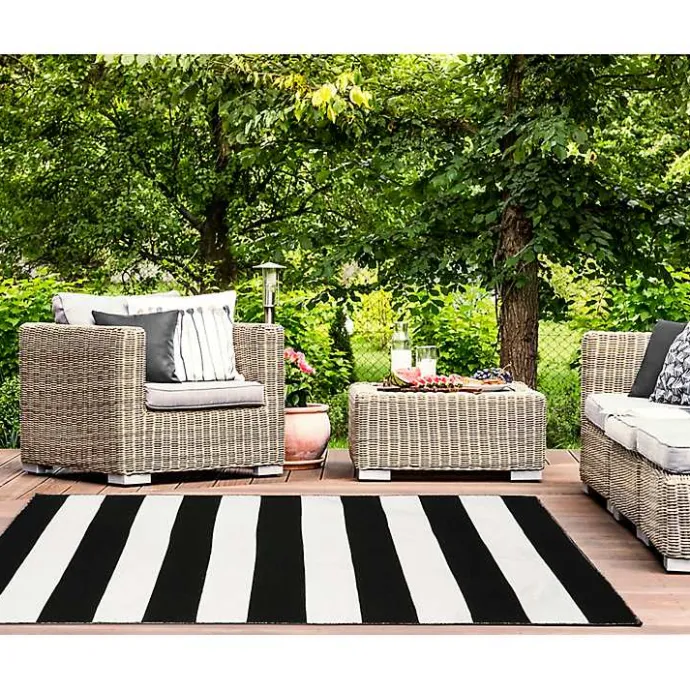 Sale Kirklands Home Black Cabana Stripe Indoor/Outdoor Area Rug, 3x5