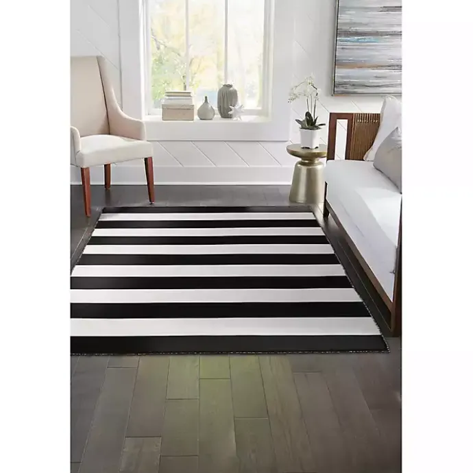 Kirklands Home Black Cabana Stripe Indoor/Outdoor Area Rug, 5x7