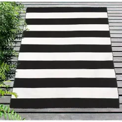New Kirklands Home Black Cabana Stripe Indoor/Outdoor Area Rug, 7x9