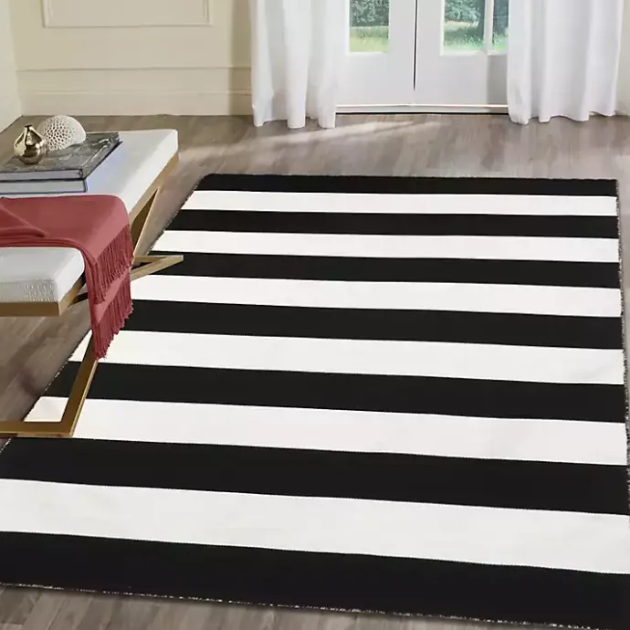 Best Kirklands Home Black Cabana Stripe Indoor/Outdoor Area Rug, 8x11