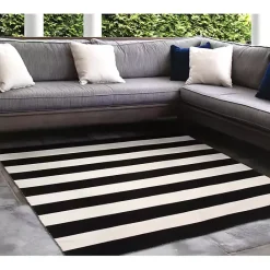 Hot Kirklands Home Black Cabana Stripe Indoor/Outdoor Area Rug, 8x8