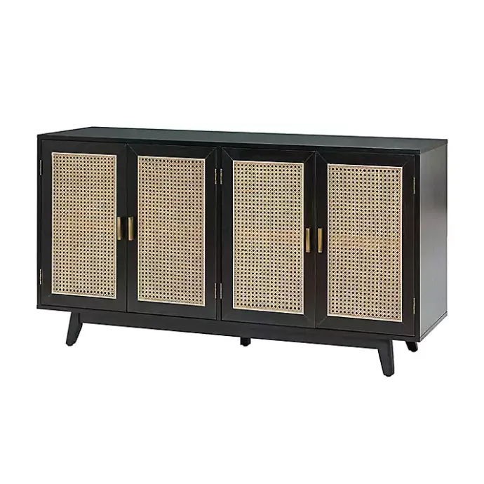 New Kirklands Home Cane Wood Storage Media Cabinet Black