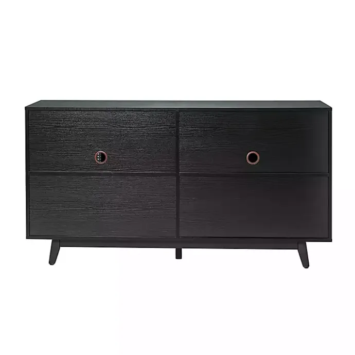 New Kirklands Home Cane Wood Storage Media Cabinet Black