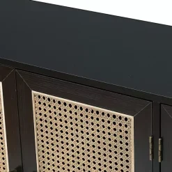 New Kirklands Home Cane Wood Storage Media Cabinet Black