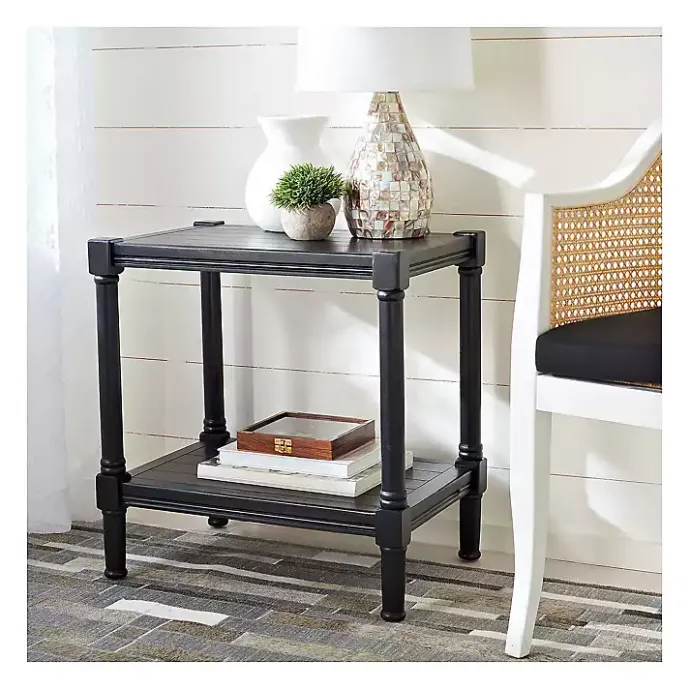 Kirklands Home Carved Pinewood Farmhouse Accent Table Black