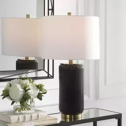 Sale Kirklands Home Black Ceramic Ribbed Table Lamp White