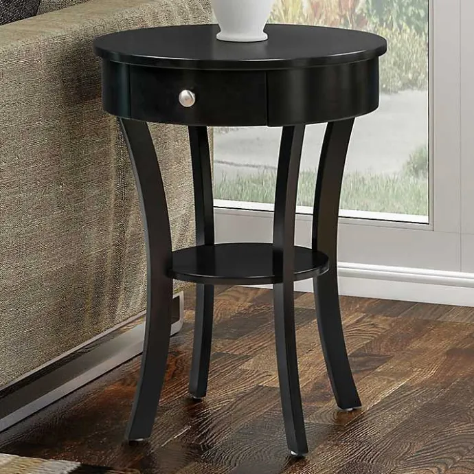 Discount Kirklands Home Curved Legs Round Drawer Accent Table Black