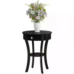 Discount Kirklands Home Curved Legs Round Drawer Accent Table Black