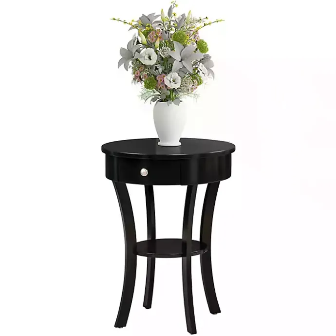 Discount Kirklands Home Curved Legs Round Drawer Accent Table Black