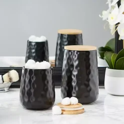 New Kirklands Home Dimpled Bamboo Canisters, Set of 2 Black