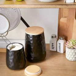 New Kirklands Home Dimpled Bamboo Canisters, Set of 2 Black