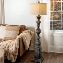 Discount Kirklands Home Black Distressed Carved Floor Lamp Tan