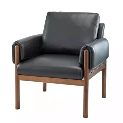 Sale Kirklands Home Faux Leather and Wood Accent Chair Black