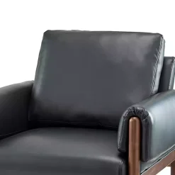 Sale Kirklands Home Faux Leather and Wood Accent Chair Black