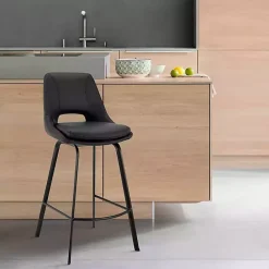 Kirklands Home Faux Leather Carise Swivel Bar Stool Black