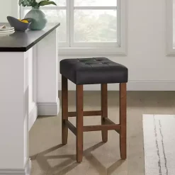 Discount Kirklands Home Faux Leather Madison Walnut Counter Stool Black