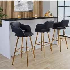 Best Kirklands Home Faux Leather Marge Bar Stools, Set of 2 Black
