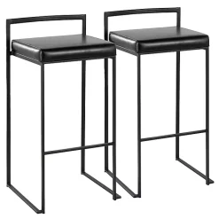 New Kirklands Home Faux Leather Stackable Bar Stools, Set of 2 Black