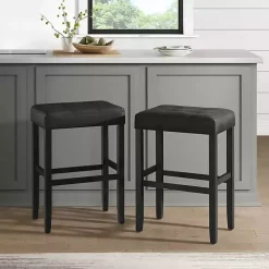 Online Kirklands Home Faux Leather Tufted Madison Bar Stool Black