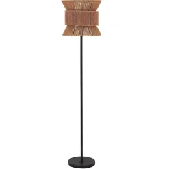 New Kirklands Home Black Floor Lamp with Natural Woven Shade Brown