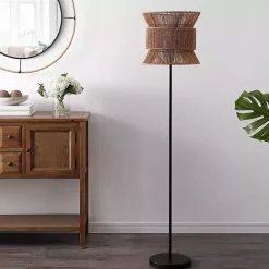 New Kirklands Home Black Floor Lamp with Natural Woven Shade Brown