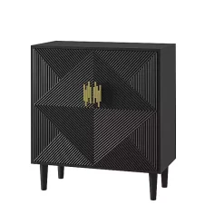 Hot Kirklands Home Geometric Gold Handle Cabinet Black