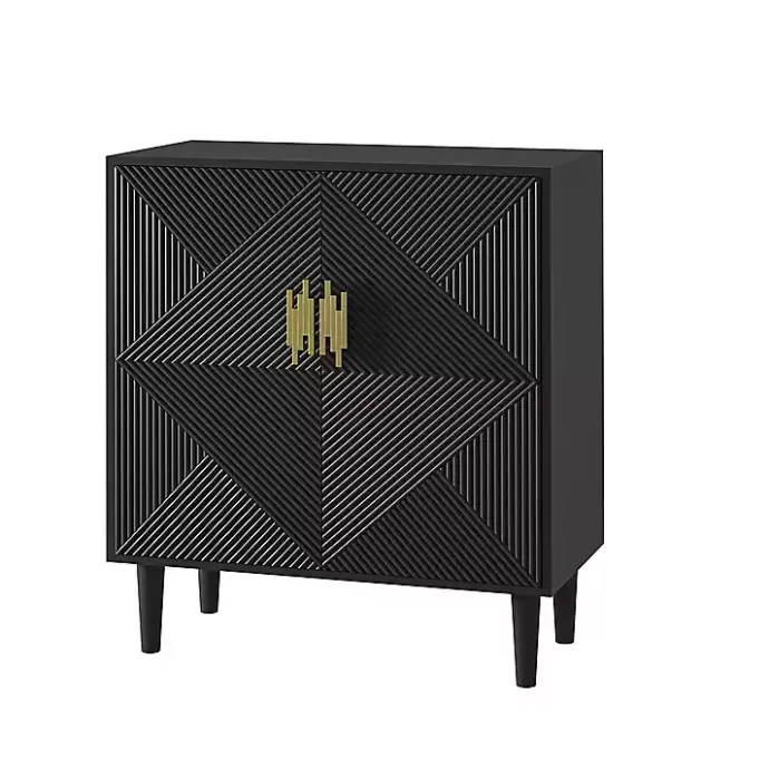 Hot Kirklands Home Geometric Gold Handle Cabinet Black
