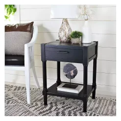 Kirklands Home Geometrical Industrial Pull Accent Table Black