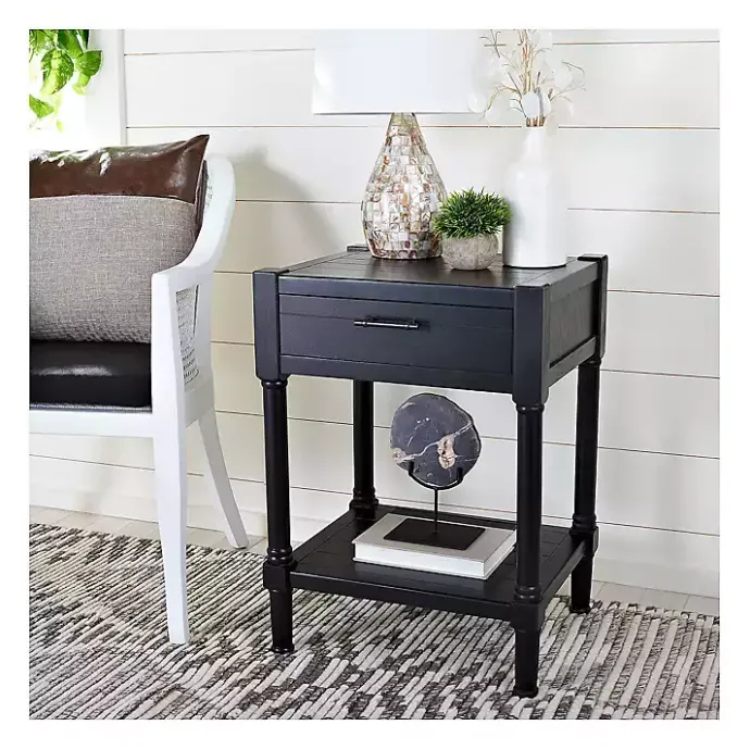 Kirklands Home Geometrical Industrial Pull Accent Table Black