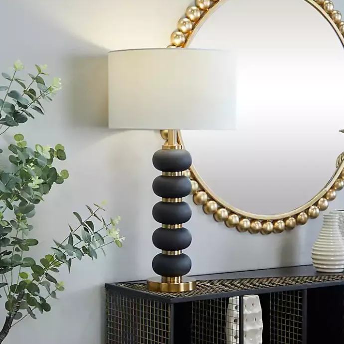 New Kirklands Home Black Gold Metal Spindle Table Lamp Cream