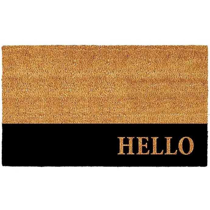 New Kirklands Home Black Hello Bold Stripe Coir Doormat, 24 in.
