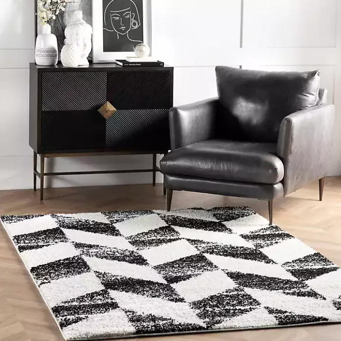 Clearance Kirklands Home Black Herringbone Shag Area Rug, 9x12