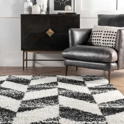 Clearance Kirklands Home Black Herringbone Shag Area Rug, 9x12