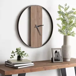 Hot Kirklands Home Ladd Natural Wood Wall Clock Black