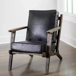Online Kirklands Home Leather and Wood Accent Chair Black