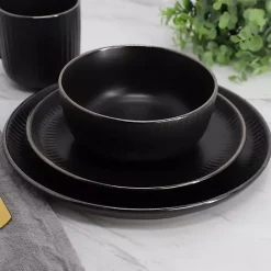 Outlet Kirklands Home Leo Stoneware 16-pc. Dinnerware Set Black