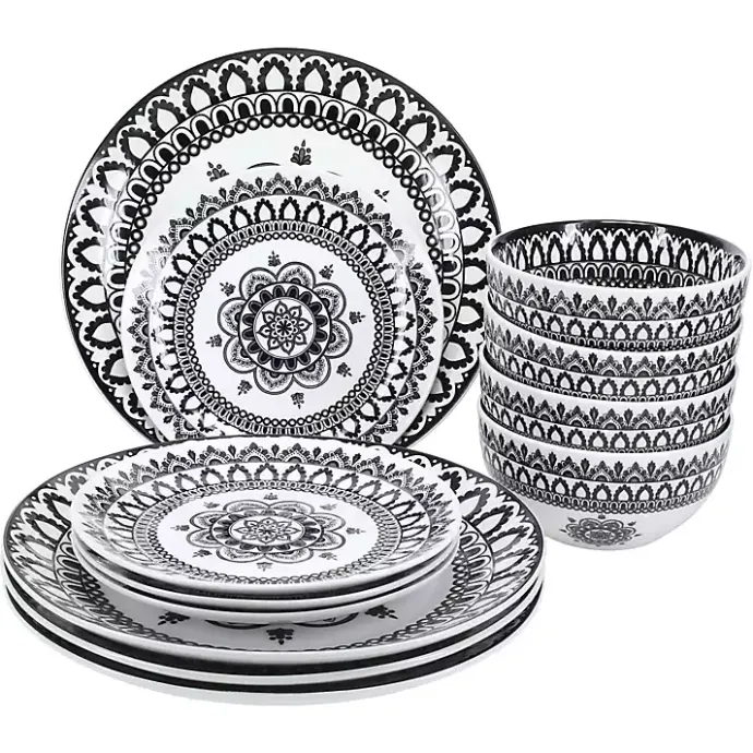 Hot Kirklands Home Black Lila Patterned 12-pc. Dinnerware Set