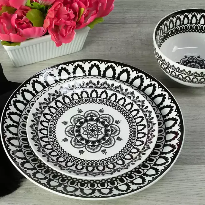Hot Kirklands Home Black Lila Patterned 12-pc. Dinnerware Set