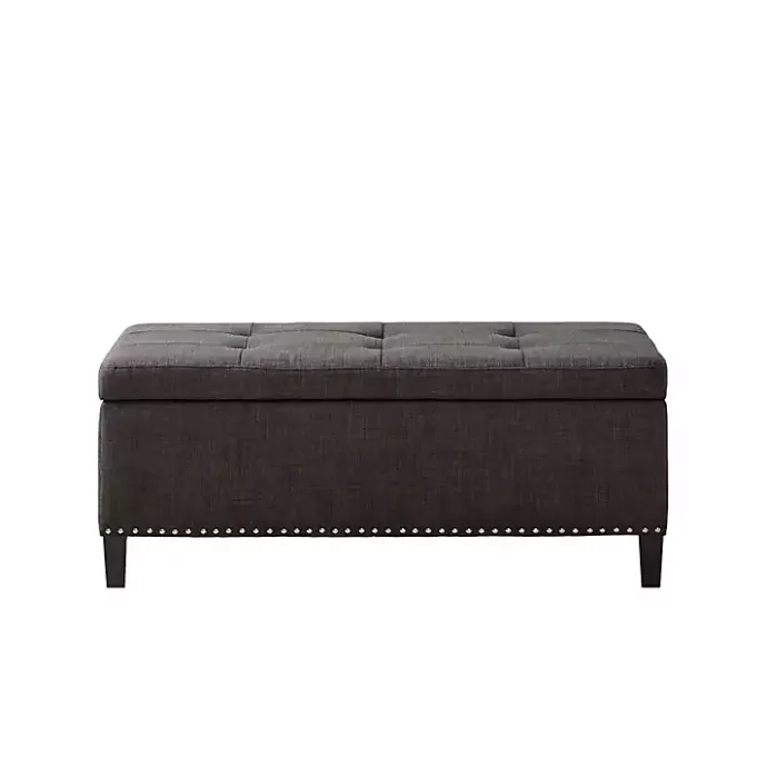 Kirklands Home Linen Button Tufted Storage Bench Black