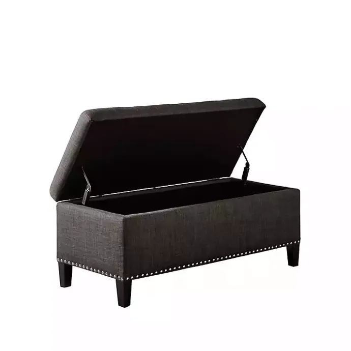 Kirklands Home Linen Button Tufted Storage Bench Black
