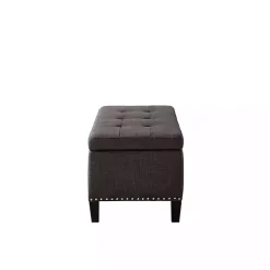 Kirklands Home Linen Button Tufted Storage Bench Black