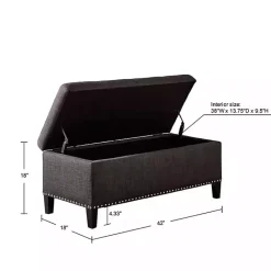 Kirklands Home Linen Button Tufted Storage Bench Black